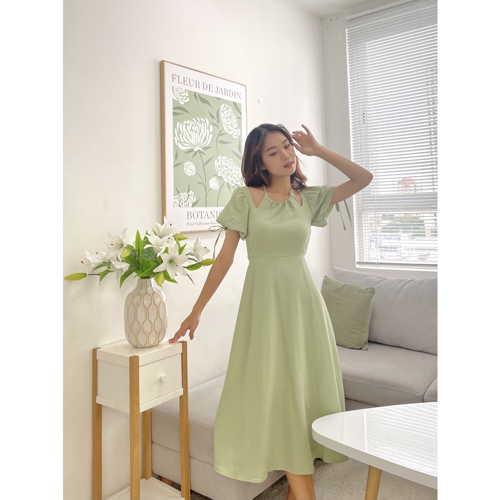 Đầm midi cổ yếm ( có bigsize )
