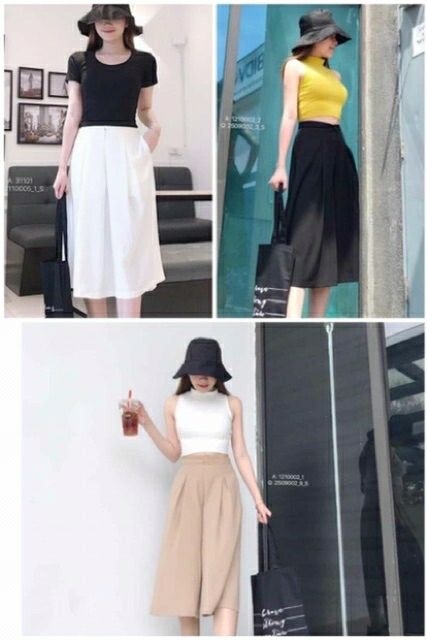 Quần đũi lửng ống rộng xếp ly