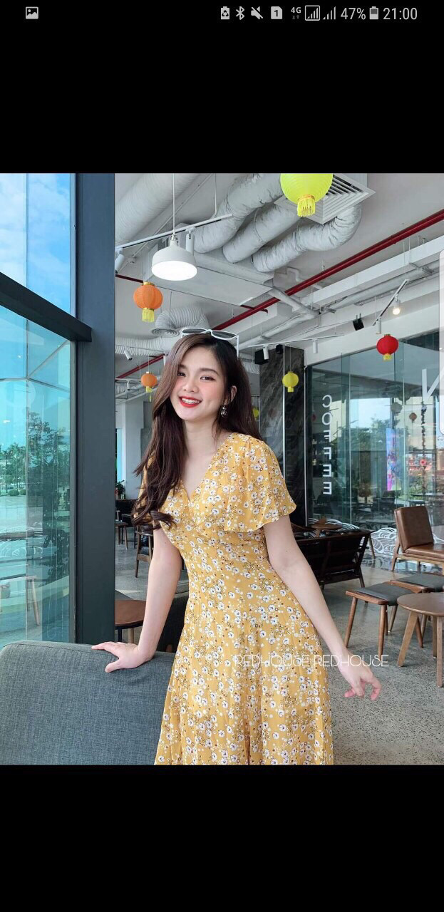 Đầm xòe lụa tay ngắn họa tiết hoa cúc họa mi
