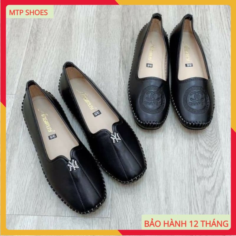 Giày lười nữ slip-on đế bệt da mềm đế cao su đúc