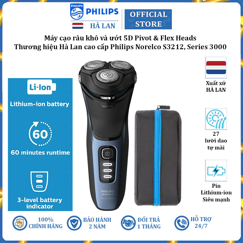 Philips Norelco s3212 Series 3000 5D twist & flex heads electric 5D wet dry shaver-imported