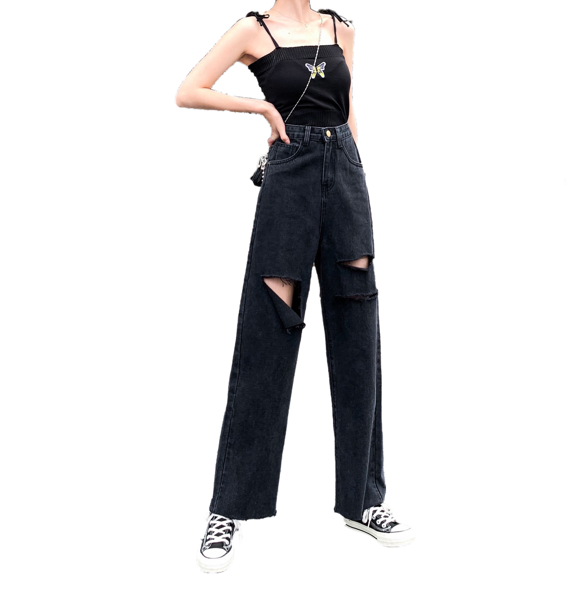 [HCM]Quần jean baggy suông ống rộng BIG SIZE phom rộng to dài màu đen tuyền rách tơi tả cực bụi 3420