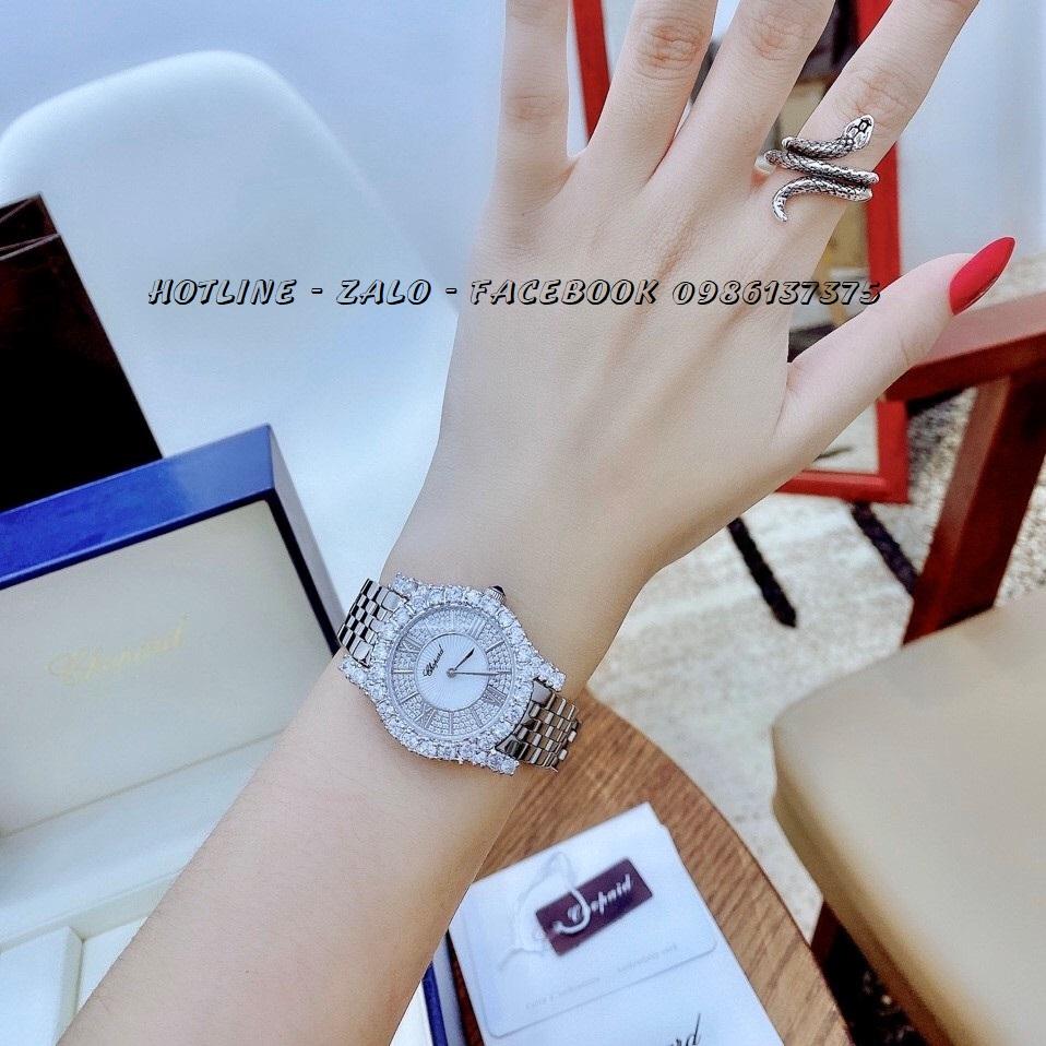 [HCM]Đồng Hồ Chopard Nữ Mặt Đá Dây Inox Silver 33mm