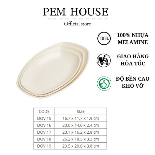 Dĩa nhựa oval vân đá kem -fataco