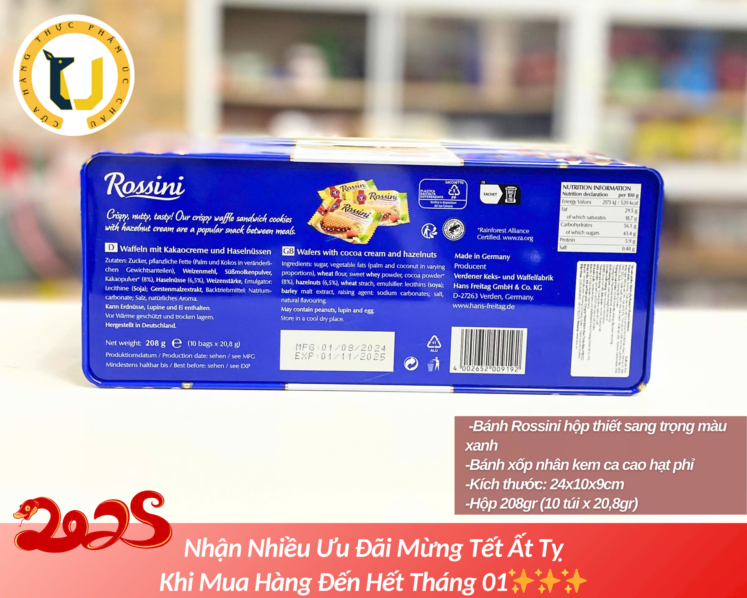 (HÀNG ÚC) Bánh xốp kem sữa và kem hạt dẻ KNOPPERS Milk Hazelnut Cream Wafers lốc 8 bánh rời