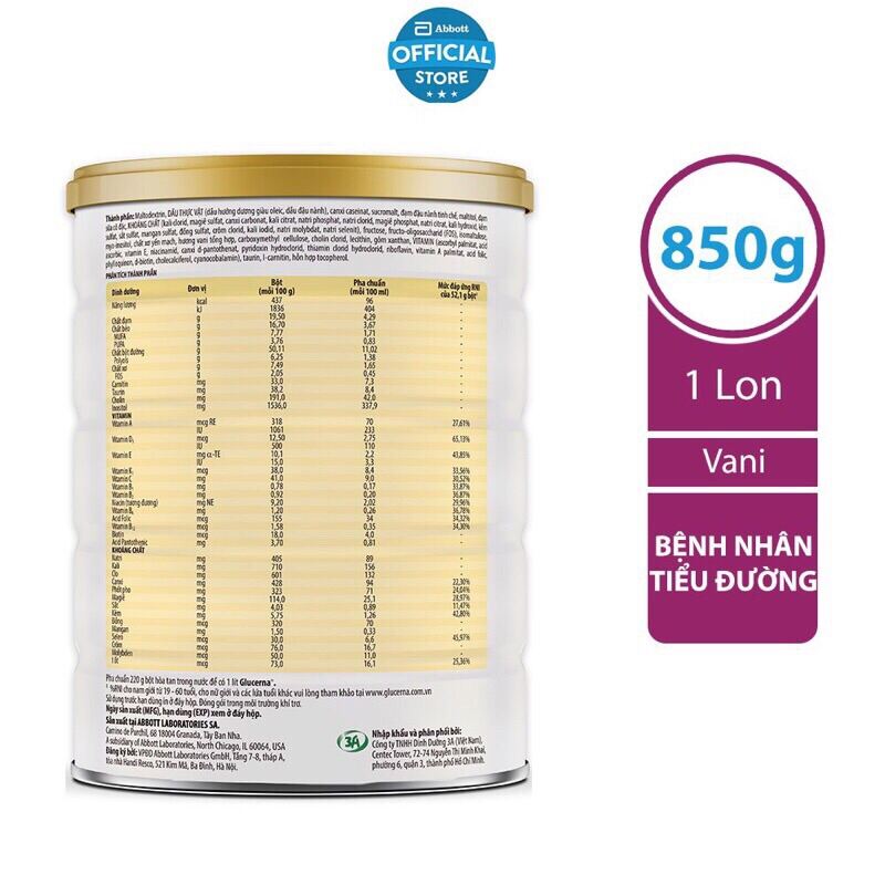 Sữa Bột Abbott Glucerna cho bệnh nhân tiểu đường 850g