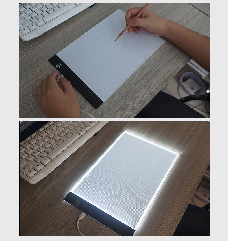 Bảng Vẽ Đèn LED Hắt Sáng 3 Cấp Độ Khổ A4 Cao Cấp