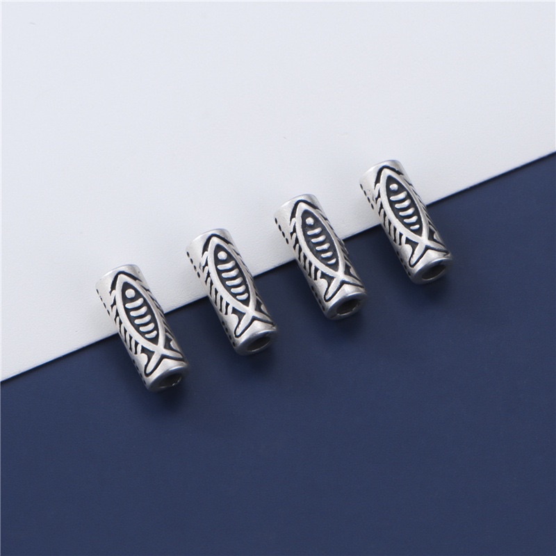 [S925] Charm bạc ống dài hình cá may mắn - MH854