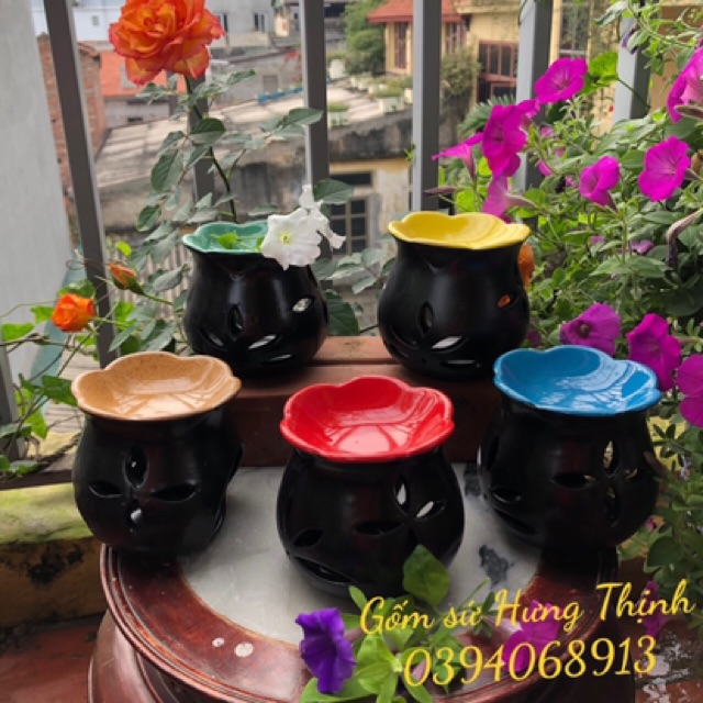 Bếp đốt tinh dầu , xả chanh , bồ kết ... ( dáng hoa mai ) tặng 1 nến đốt