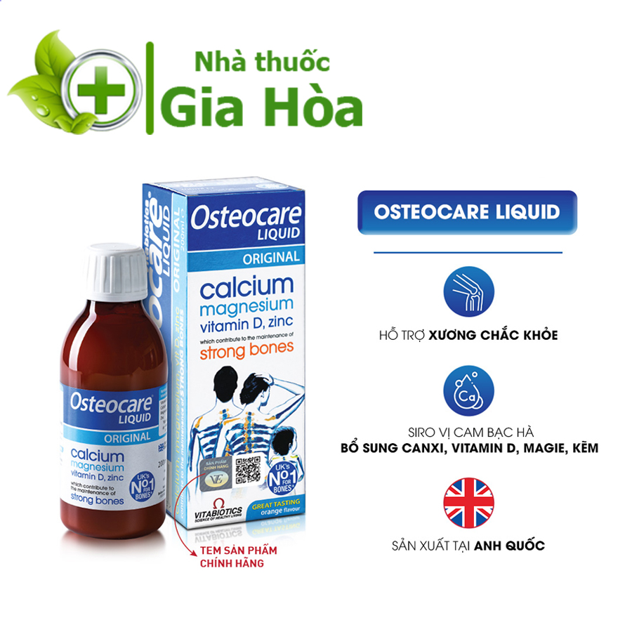 Siro chắc khỏe xương khớp Vitabiotics Osteocare Liquid bổ sung canxi, vitamin D, khoáng chất