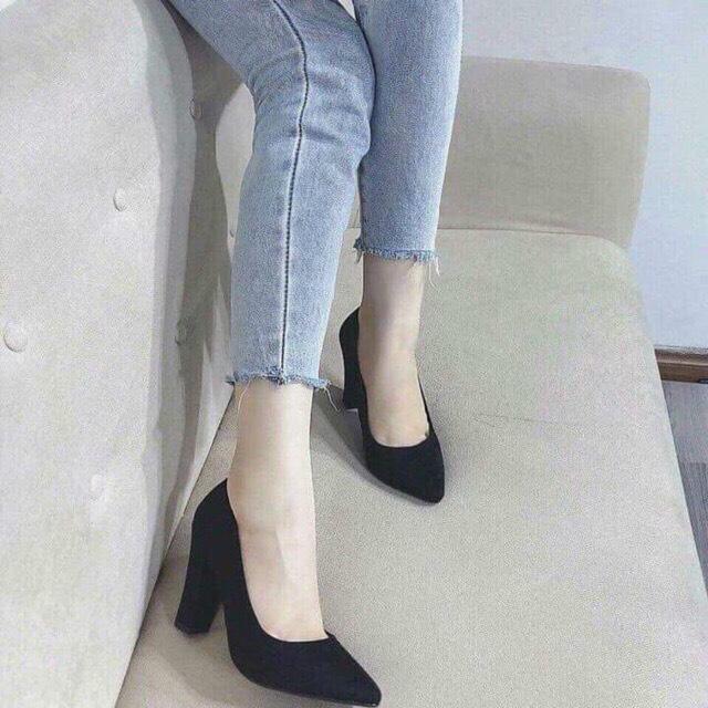 giày cao công sở 7 phân gót vuông da lộn baochau