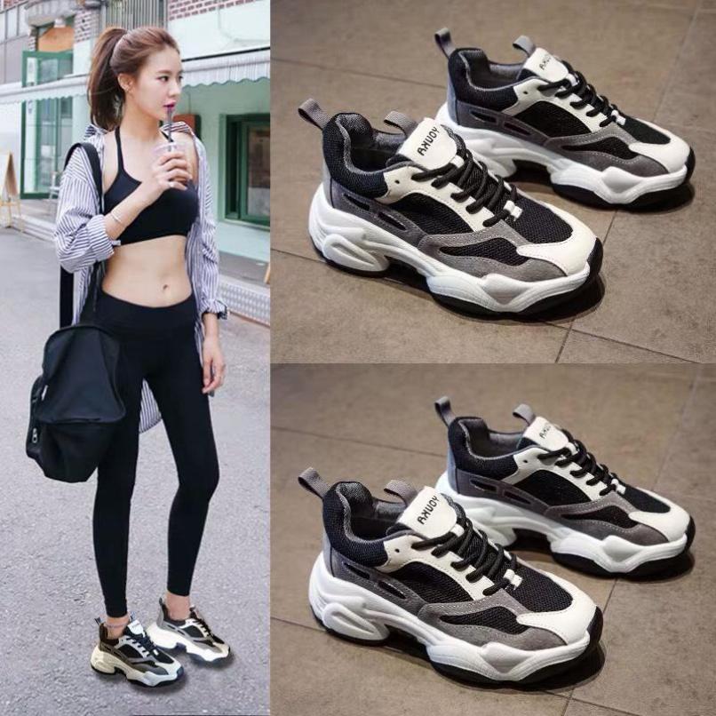 Giày thể thao nữ xám pha đen cá tính - giày nữ giày sneaker nữ giày dép nữ màu đen kem chất siêu đẹp hàn quốc độn đế giá rẻ giày thời trang giày học sinh đi học giày bts hot giày chạy bộ giày nữ đế cao giày pro tập gym thể dục giá r