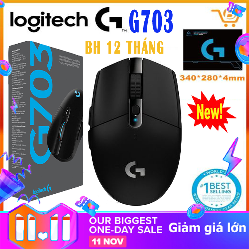 Chuột chơi game không dây logitech g703 hero thế hệ mới, chuột gaming không dây logitech g703 hero lightspeed wireless gaming rgb led siêu nhạy cao cấp