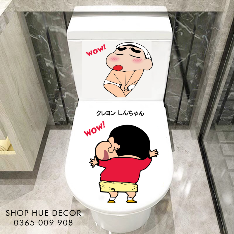 Miếng dán bồn cầu toilet Shin - Cậu bé bút chì  siêu dễ thương chất liệu decal chống nước siêu bền