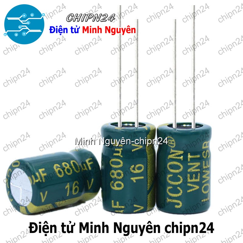 [5 con] (F274) Tụ hóa 680uF 16V Xanh Lá (8x12mm) (Tần số cao) - HH005496