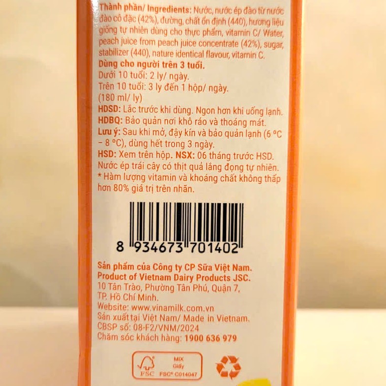 Hộp 1 Lít -- NƯỚC ÉP ĐÀO GIÒN NGỌT VFRESH Peach Nectar Juice (halal)