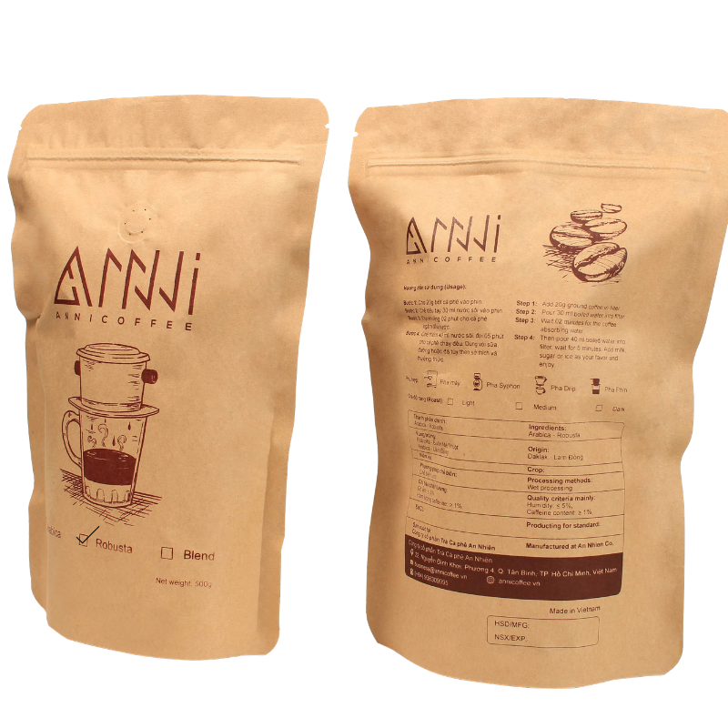 Cà phê Robusta Mộc Buôn Mê Thuột - ANNI COFFEE (500gr) - Mạnh mẽ, đậm đắng đặc trưng, không chua