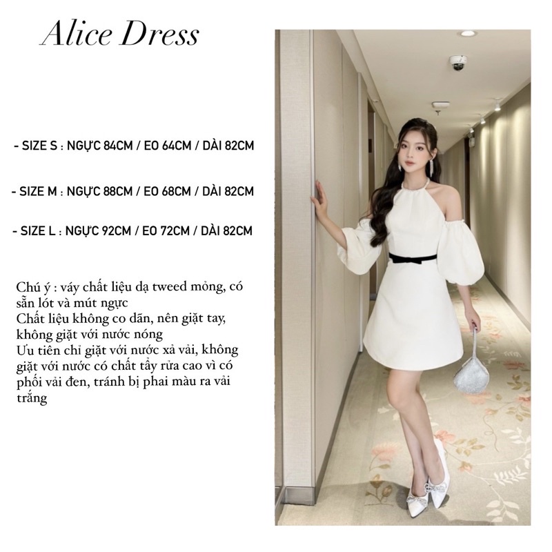 𝐀𝐥𝐢𝐜𝐞 𝐃𝐫𝐞𝐬𝐬  - váy cổ yếm đính đá, tay bồng | Momizi