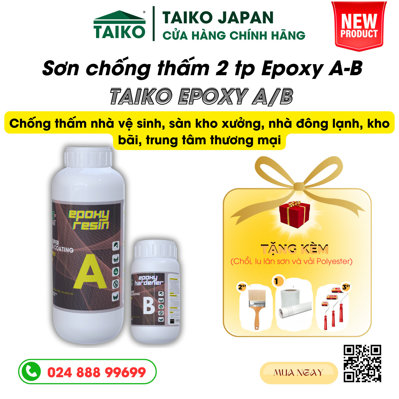 Sơn Chống Thấm TAIKOMI Epoxy Set 5 Kg - Chống thấm A /B trong suốt, sử lý chống thấm mặt sàn nhà vệ sinh,gạch men