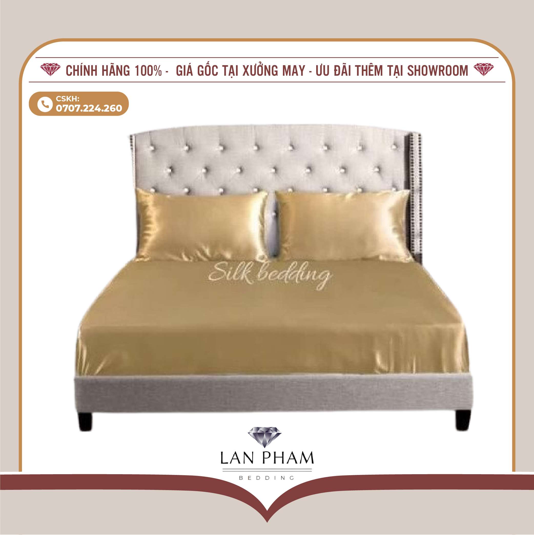 GA - DRAP GIƯỜNG LẺ PHI LỤA VÀNG KEM LAN BEDDING