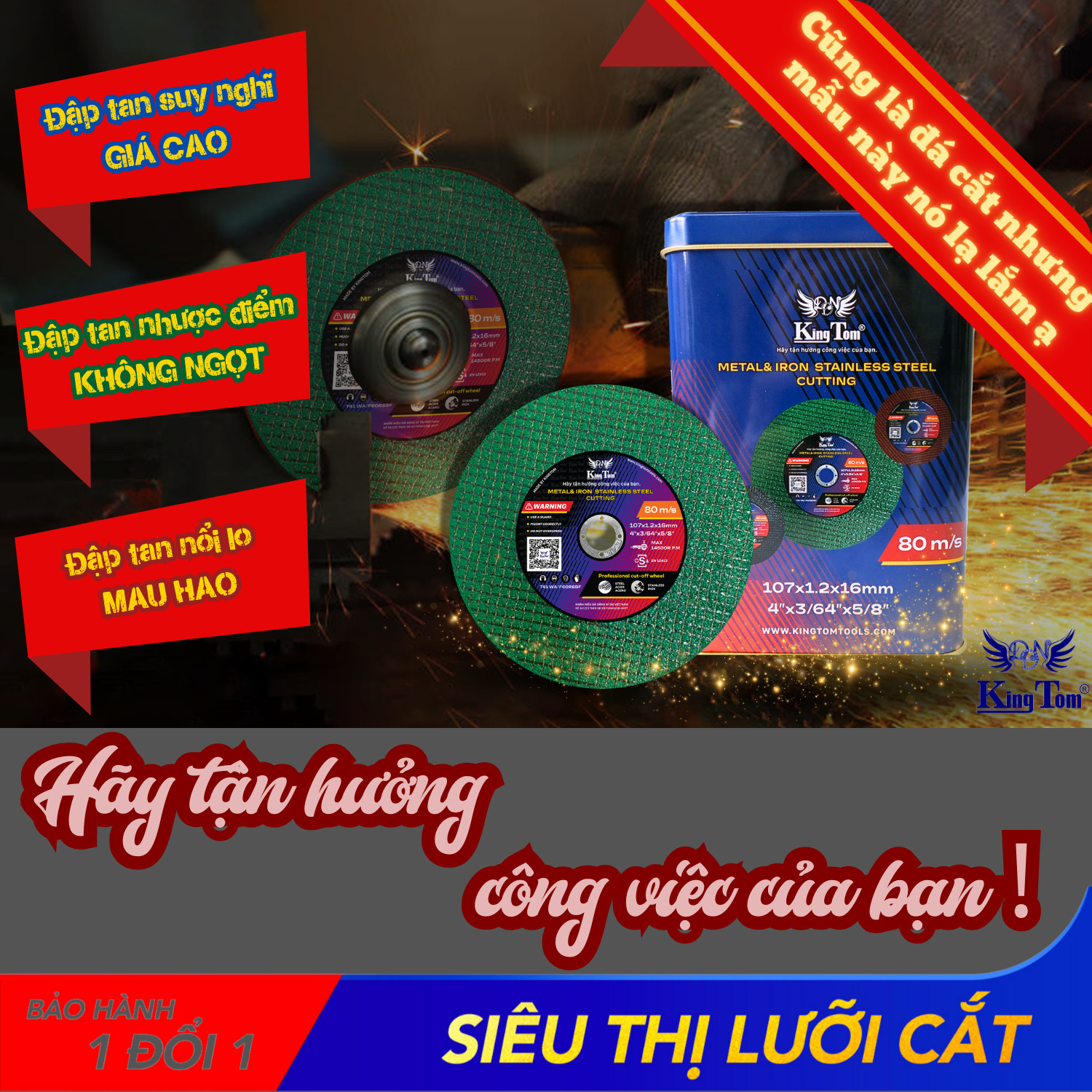 Đá Cắt Cao Cấp KingTom 107x1.2x16mm - Hộp 100 Viên