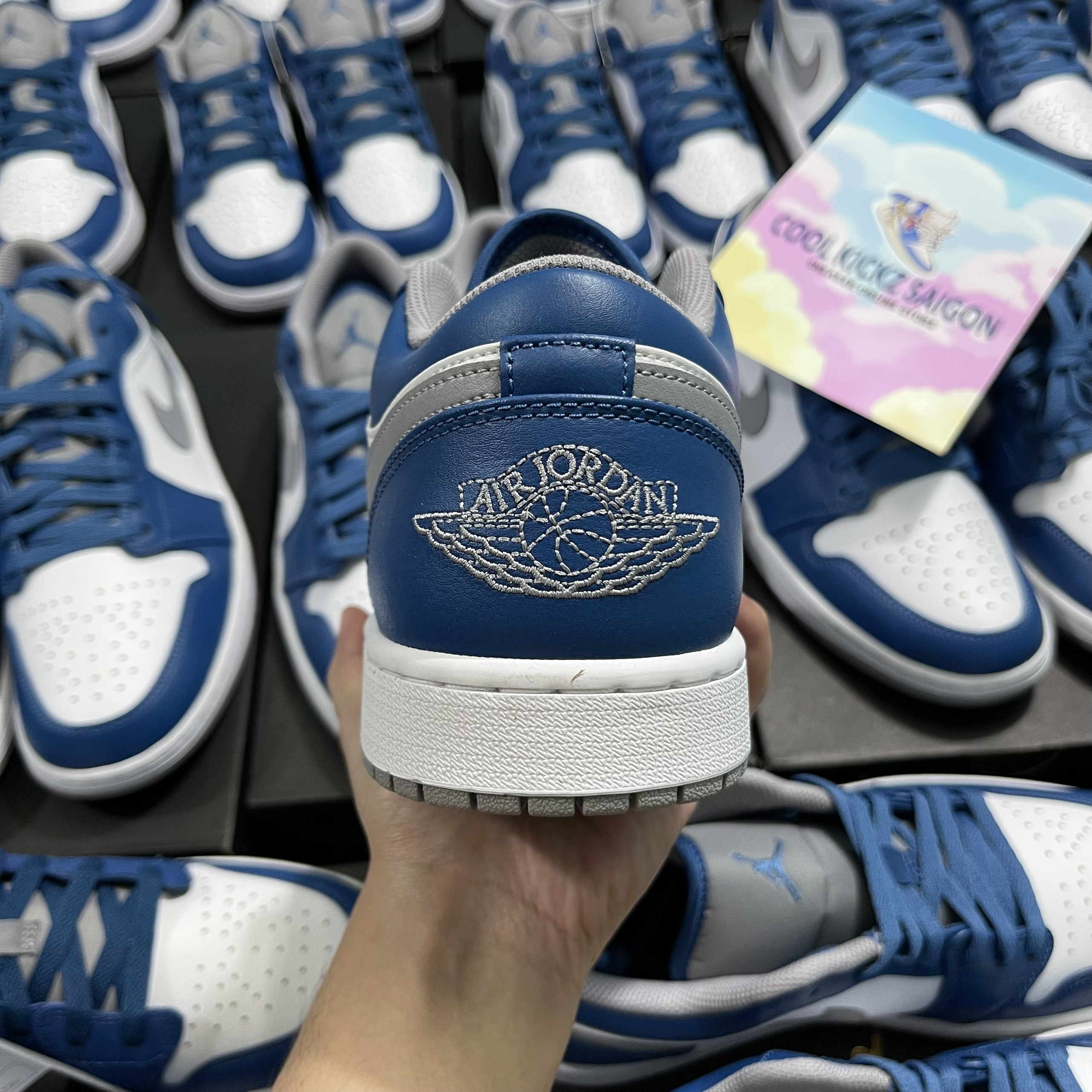 [CHÍNH HÃNG] Jordan 1 Low True Blue Cement Grey New Full Box Full Tag (553558-412) (553560-412)