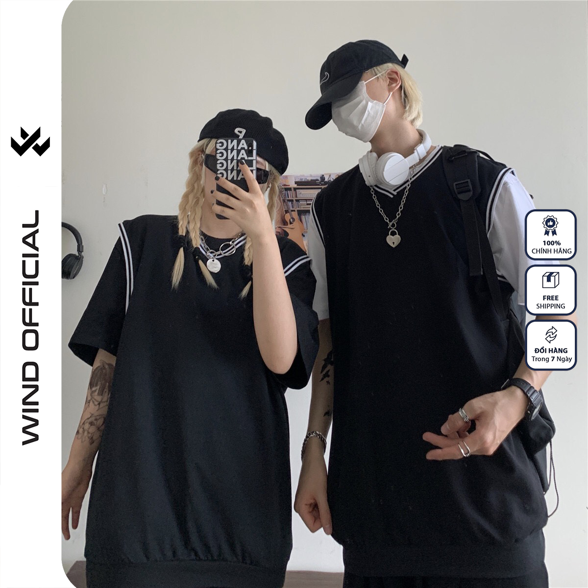 Áo gile nam nữ WIND form rộng Hàn Quốc Basic nam nữ oversize ulzzang