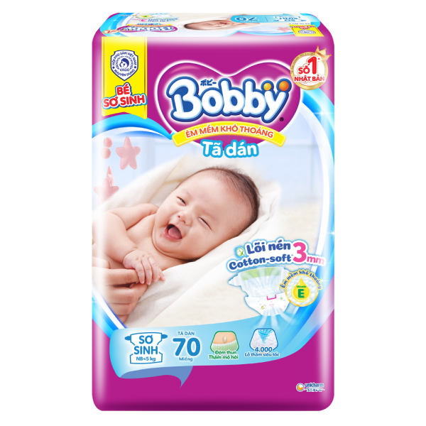 Tã dán sơ sinh BOBBY size NB70 miếng(Hàng tặng kèm tùy thời điểm khuyến mãi))