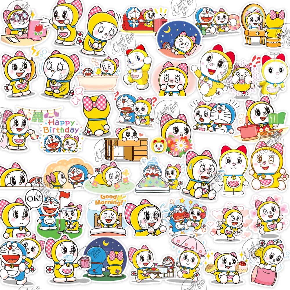 Combo 30 miếng sticker hình dán decal chủ đề Đô rê mi Dorami em Đô rê mon Doraemon NT 08