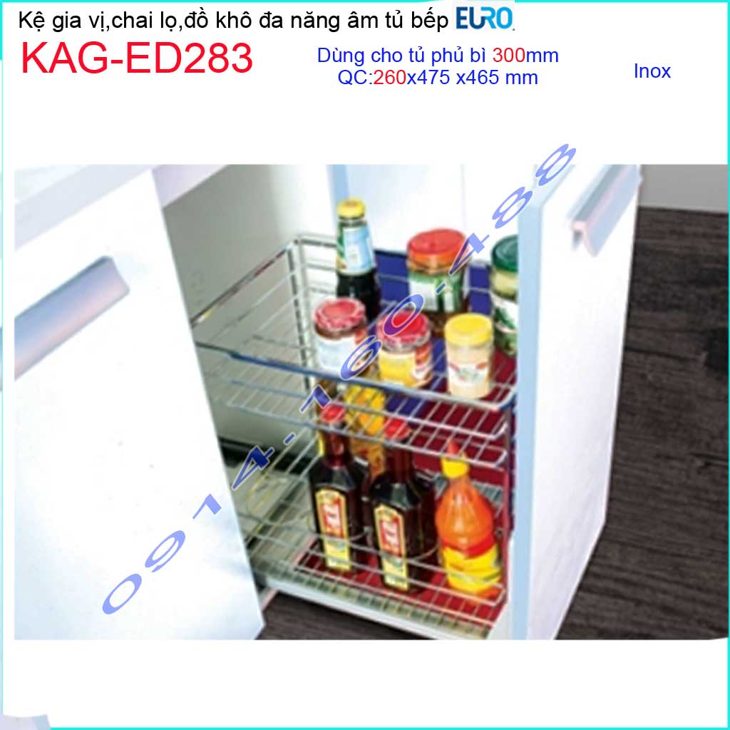 [HCM]Kệ Gia vị Inox 2 tầng Euro KAG-ED283-30cm kệ để gia vị ray giảm chấn âm tủ bếp cao cấp