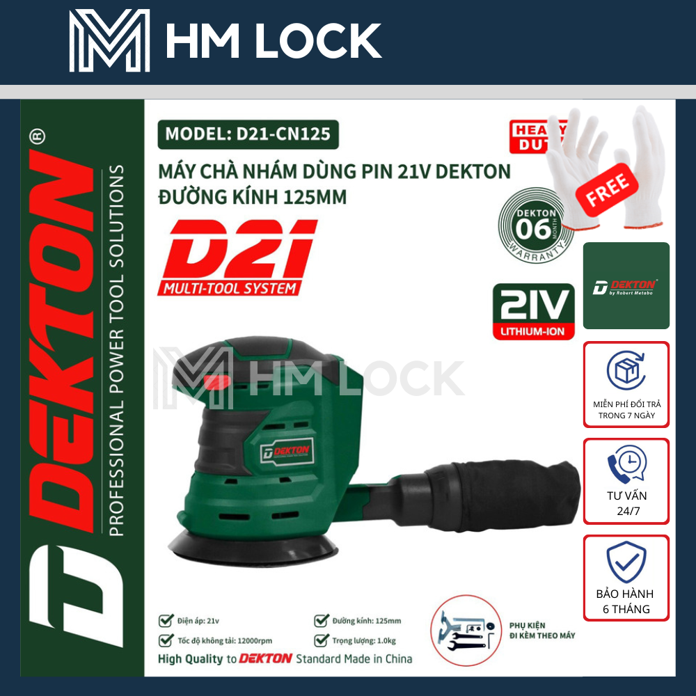 Máy chà nhám dùng pin 21v dekton 125mm - hàng chính hãng - d21-cn125