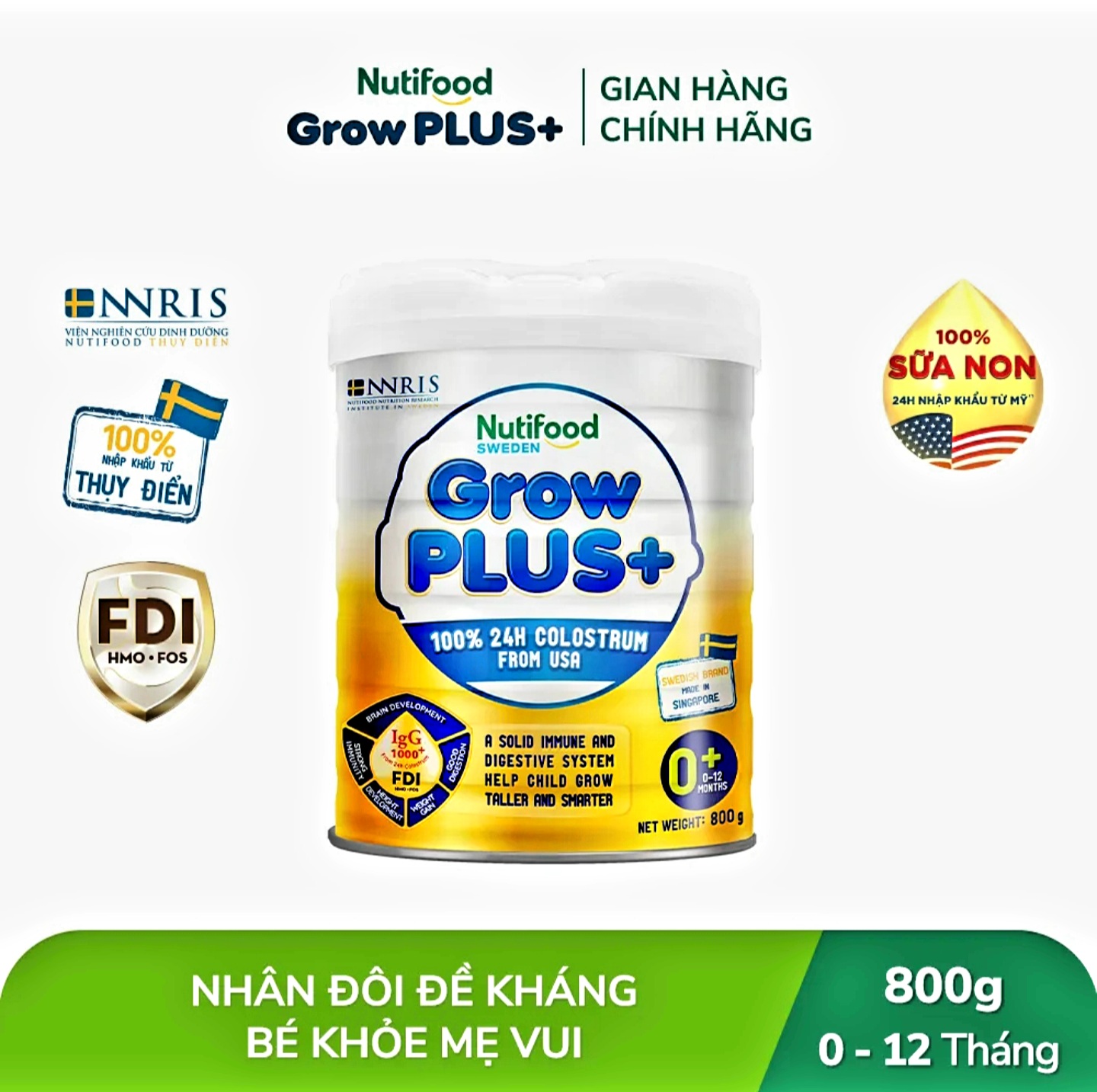 (Expiration Date June 2027) Combo 4 Cans of Nutifood Growplus 0+ Yellow Powdered Milk 800g (Colostrum).