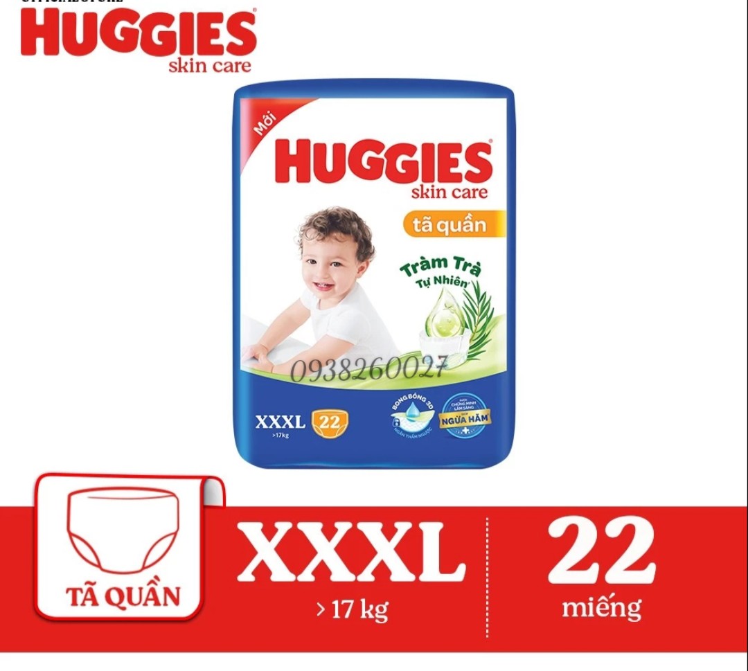 TÃ QUẦN HUGGIES XXXL 22+6 MIẾNG (Bé 17-25 kg)