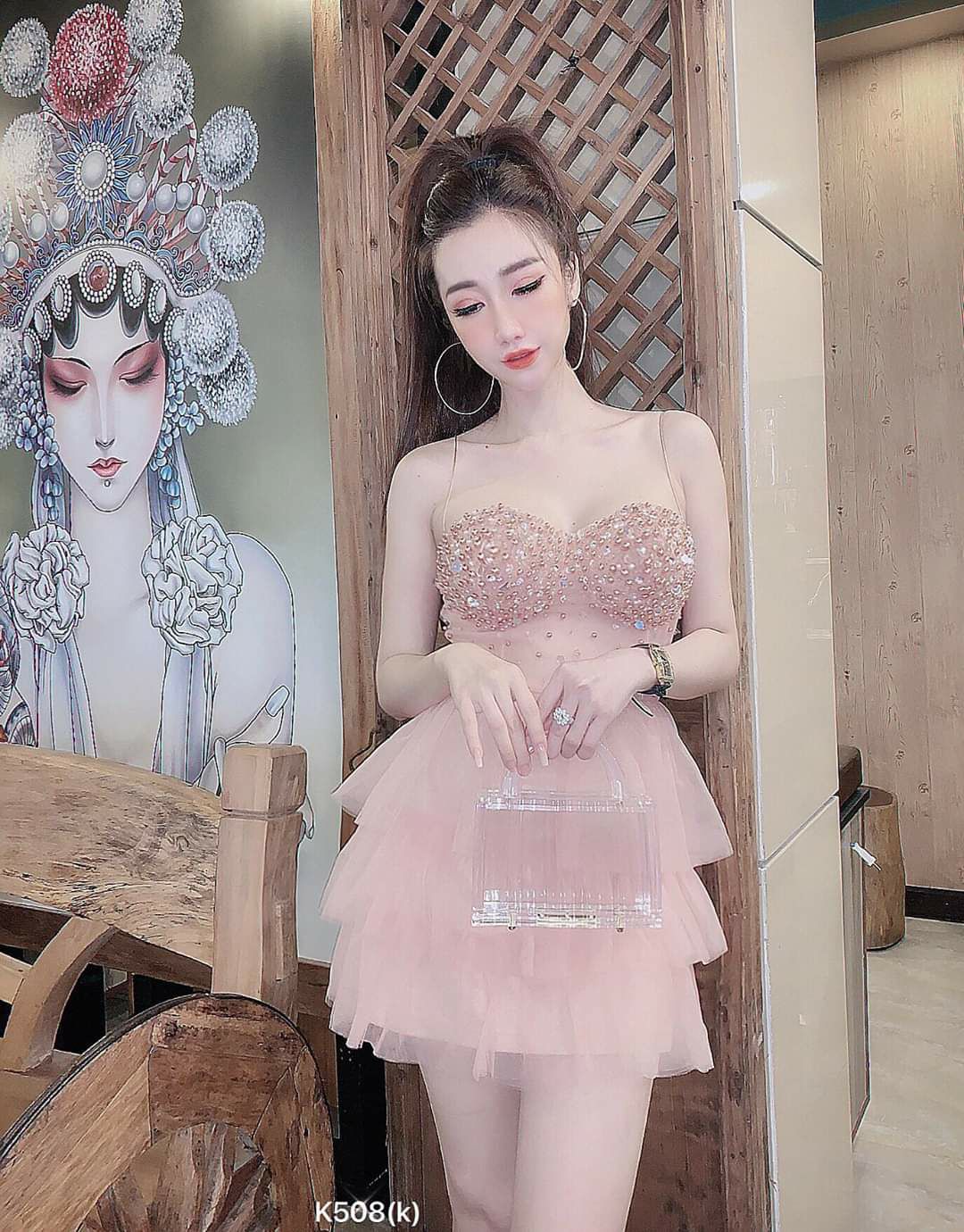 Đầm xòe 2 dây tầng kết chuỗi