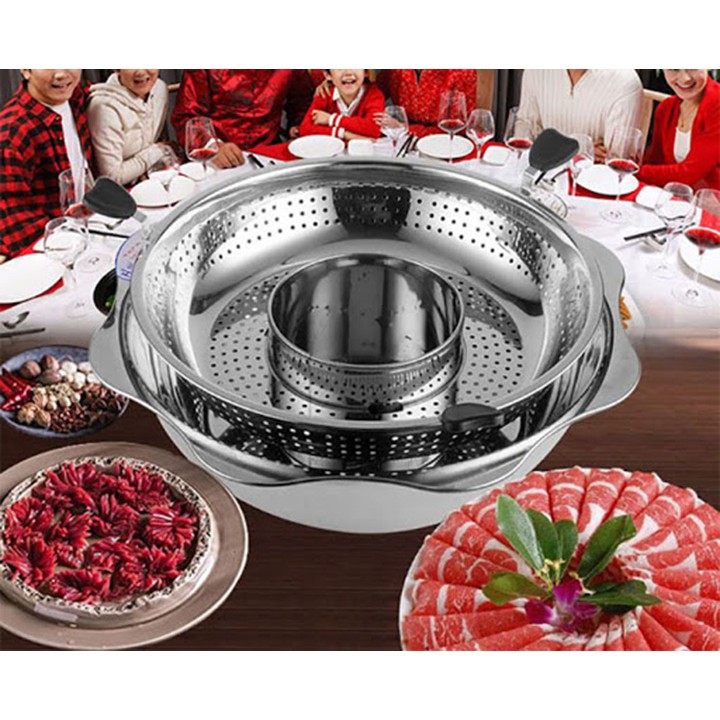 Nồi lẩu xoay inox 2 trong 1 cao cấp sz 32cm Hàn Quốc dùng cho mọi loại bếp với chức năng soay 360 độ khay inox cao cấp an toàn với người sử dụng BẢO HÀNH 12 THÁNG