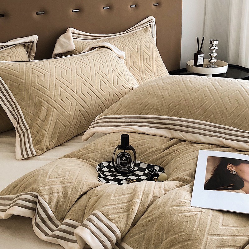 Bộ chăn ga nỉ Hlhome bedding dệt hình thoi siêu mịn