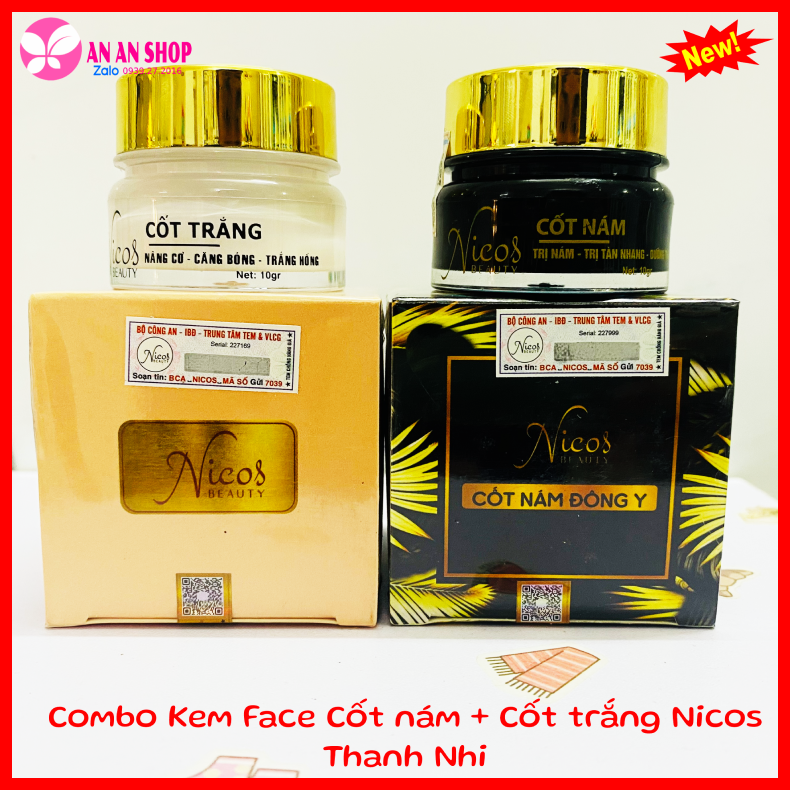 [Chính hãng- Mẫu mới tem có mã] Combo 2 Hộp Kem Face Cốt nám Đông Y Nicos Thanh Nhi 10gr + Kem Cốt trắng nâng cơ Nicos Beauty 10gr