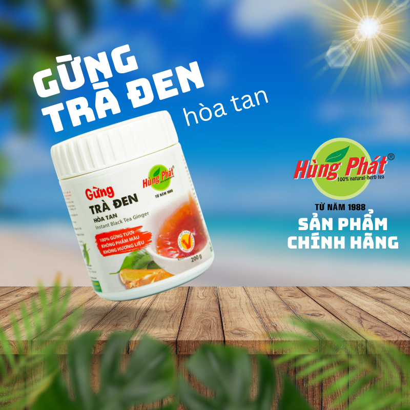 Gừng Trà Đen Hòa Tan 200g - Trà Hùng Phát