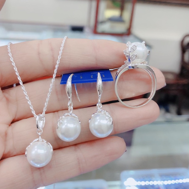 Bộ trang sức bạc ta gắn trai MS201
