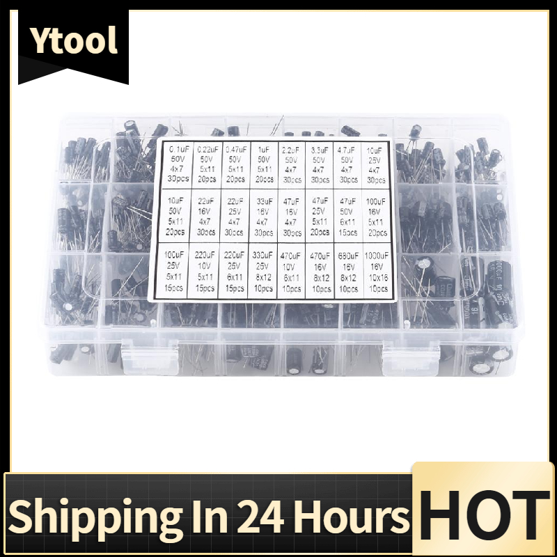500pcs 24 Values Aluminum Electrolytic Capacitor Assorted Kit 10V~50V 0.1uF to 1000uF
