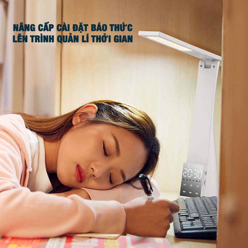 Loa Bluetooth đèn bàn chống cận thị kèm đồng hồ điện tử thông minh T1 LeerFei LF12, loa kết hợp nhiều chức năng, âm thanh hay dành cho bé học tập giải trí