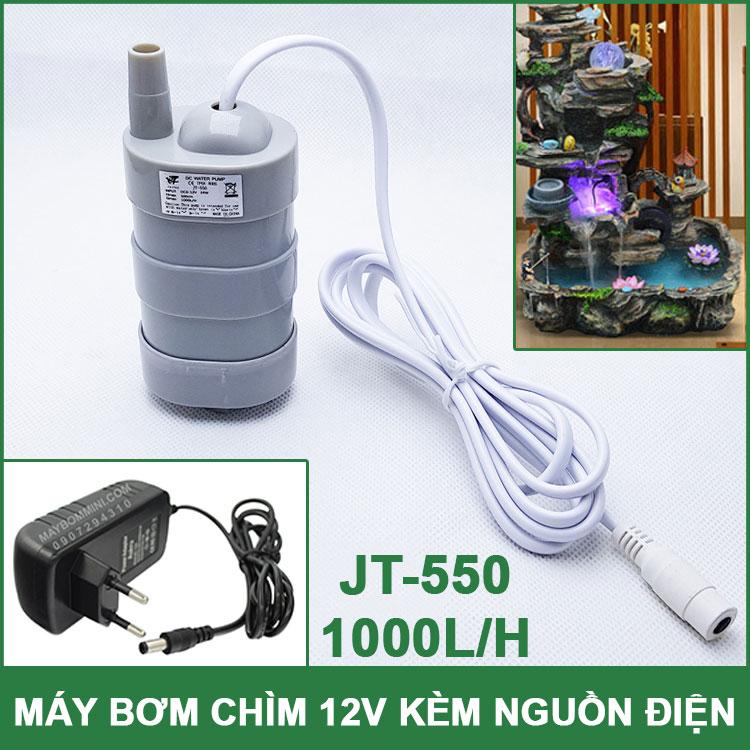 Máy Bơm Nước Chìm 12V 1000L Không chổi than JT-550 Kèm nguồn điện
