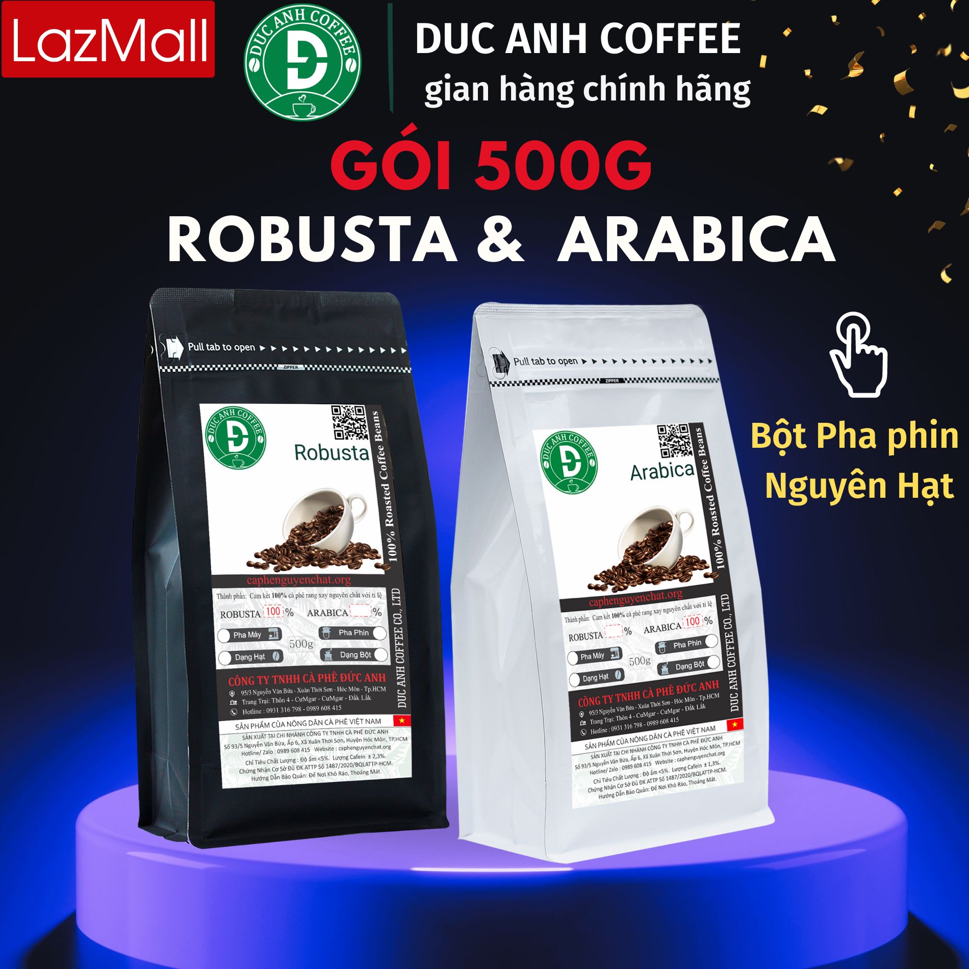 Gói 500g cà phê Robusta và Arabica rang mộc DUC ANH COFFEE