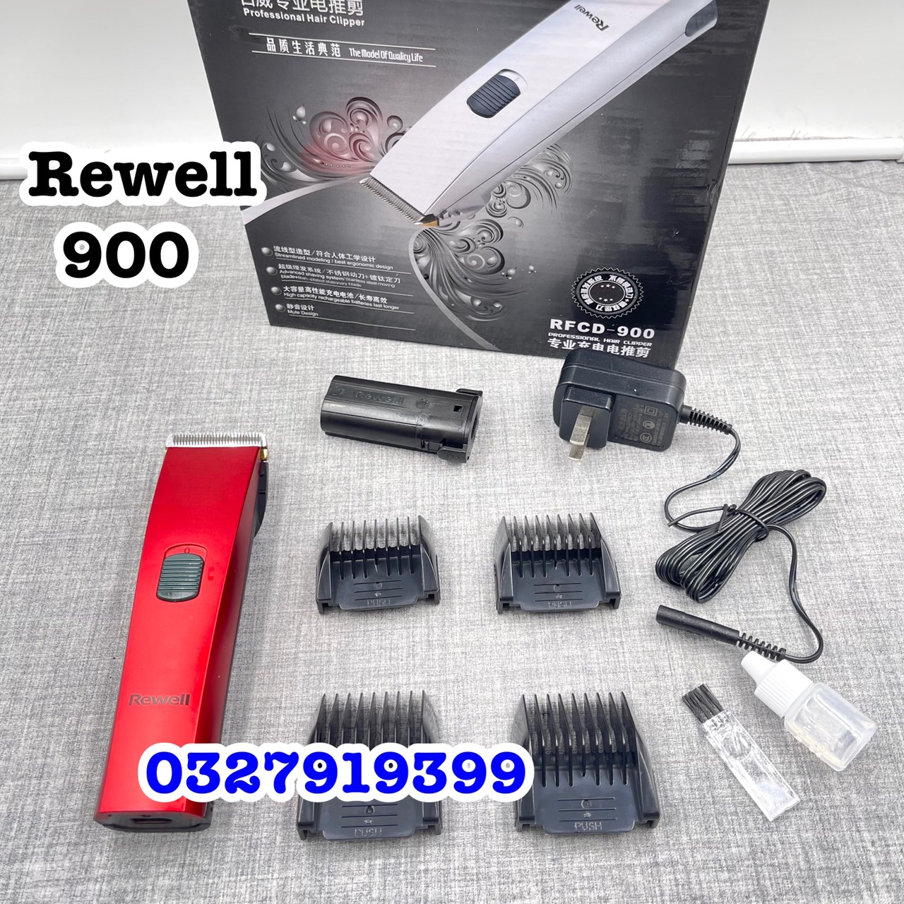 Rewell Professional Hair Trimmer with 2 Batteries Rewell 900 - 8W Power, 4-6 Hours of Use Time, Sharp Blade, Durable Battery, Classy Design
