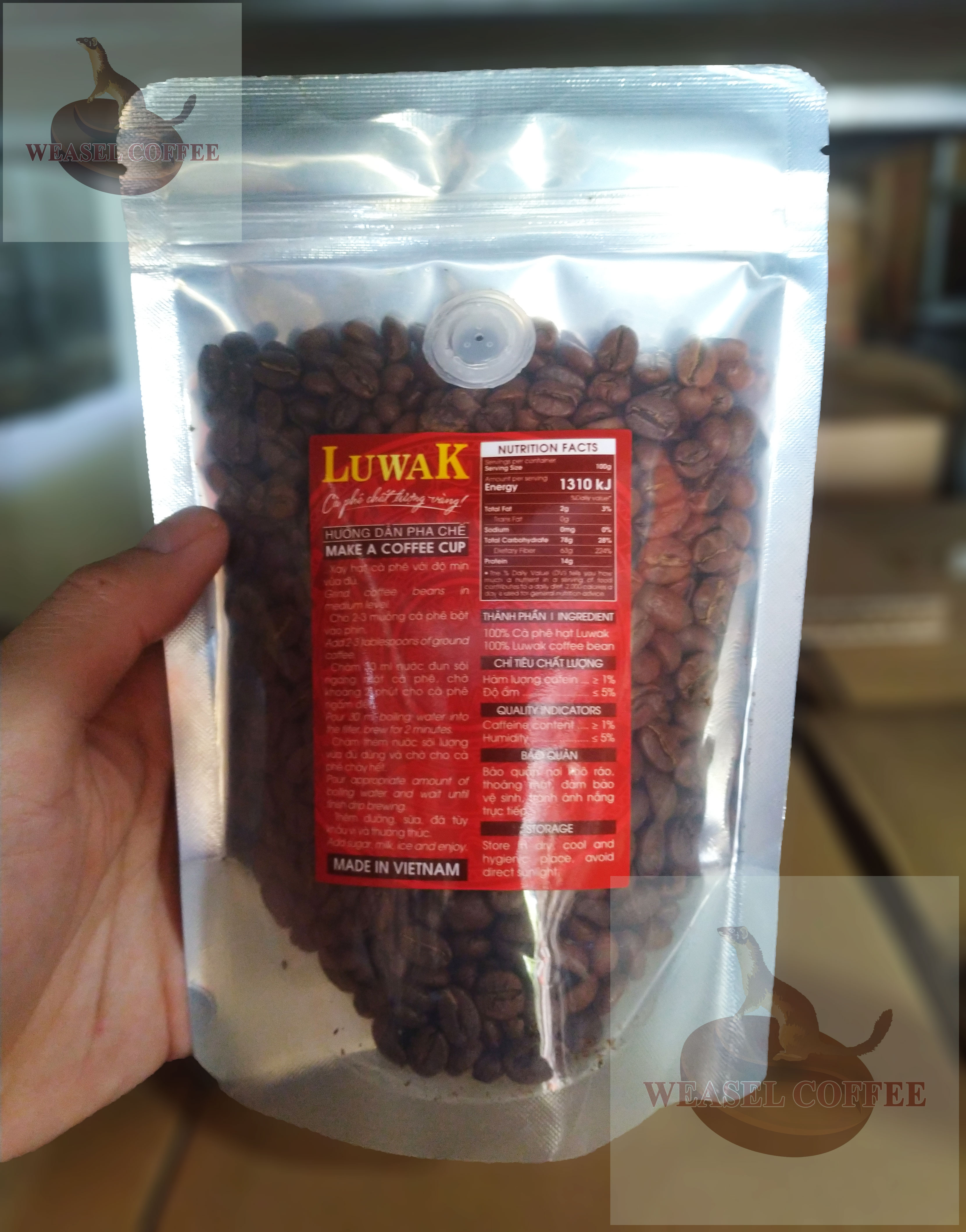 Cà phê chồn Luwak ( Túi Zip 200g Hạt )