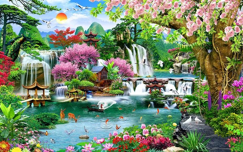 Tranh dán tường VTC Cảnh đẹp thiên nhiên UD0859 kim sa