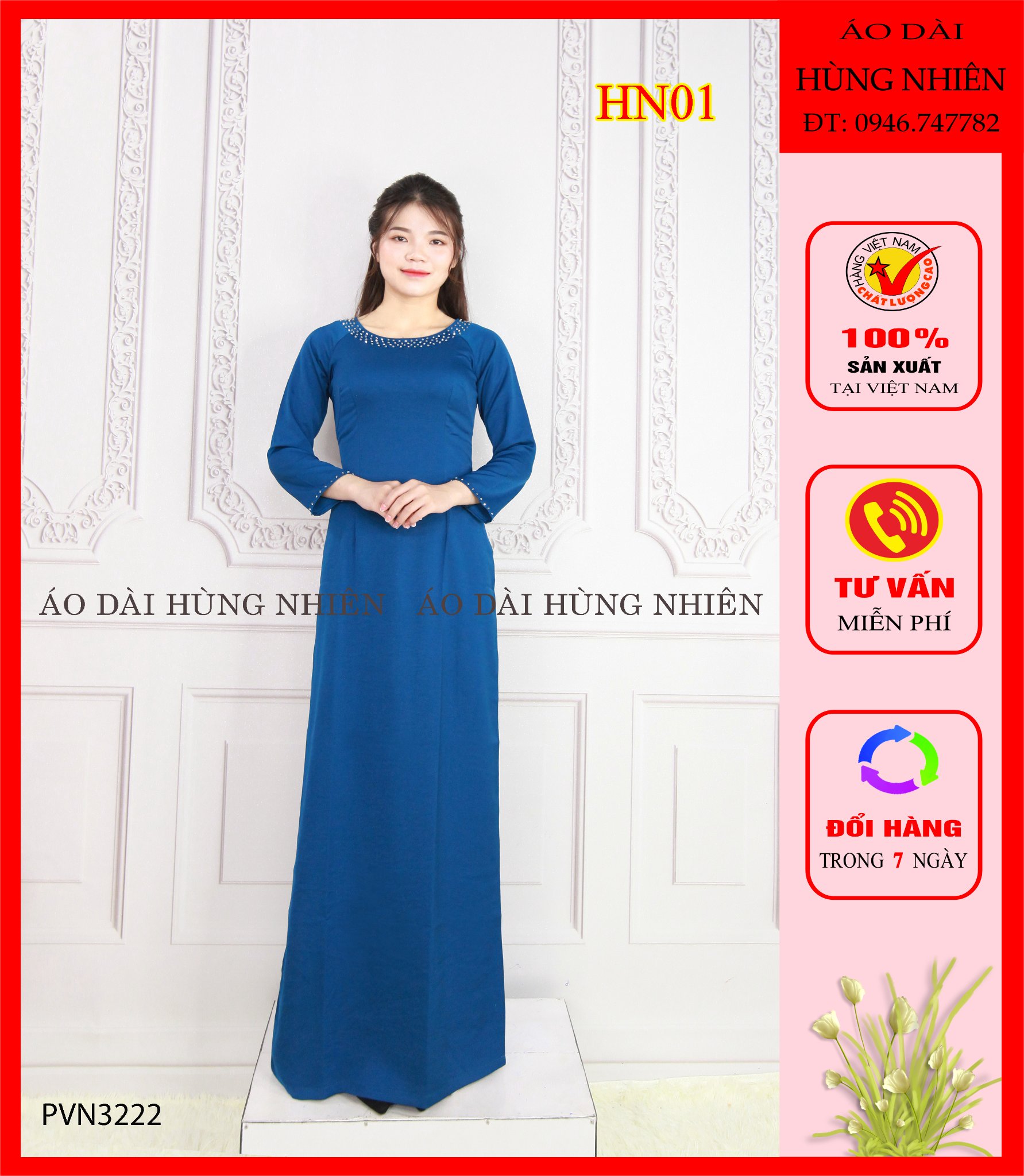 HN01- ÁO DÀI LỤA TÂY THI KẾT ĐÁ PHA LÊ CAO CẤP