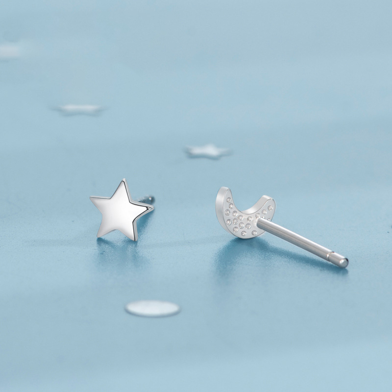 Khuyên nụ bạc s925, khuyên tai bạc nữ dáng nụ hình sao trăng - b2624 - bảo ngọc jewelry
