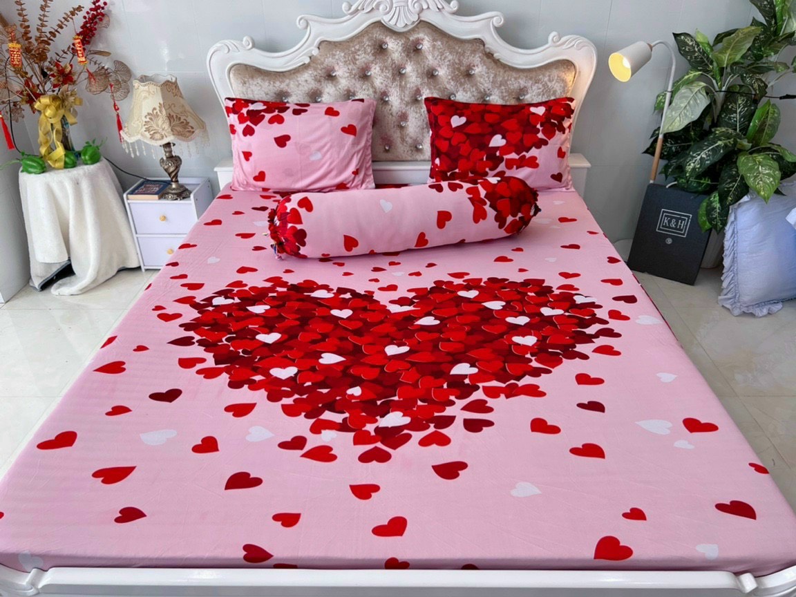 BỘ DRAP GA THUN HÀN QUỐC MẪU TRÁI TIM