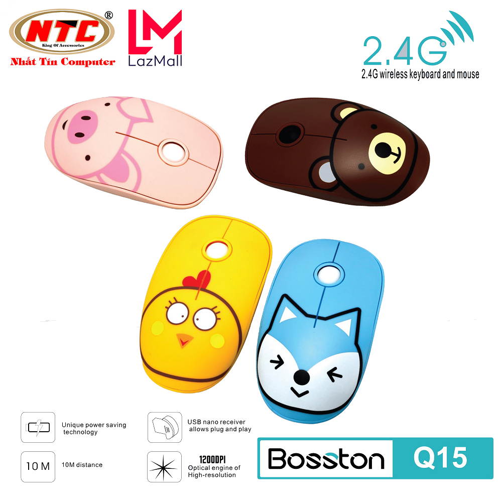Chuột không dây Wireless Bosston Q15 Thiết kế thời trang, Màu sắc tùy chọn